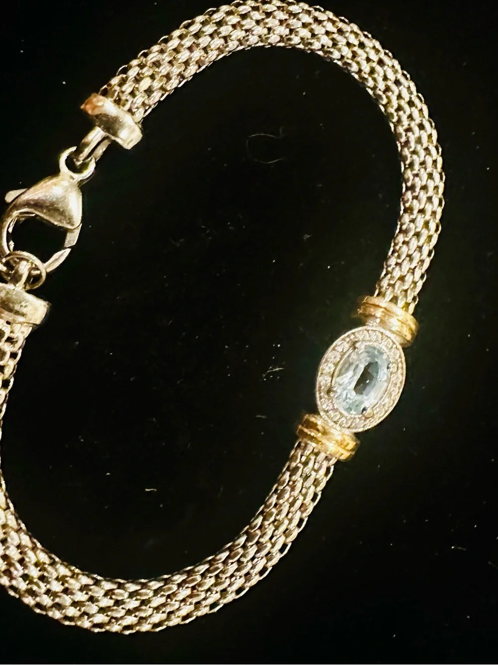 New 14K Solid Gold bracelet w Blue Topaz & 925 silver thick mesh bracelet
